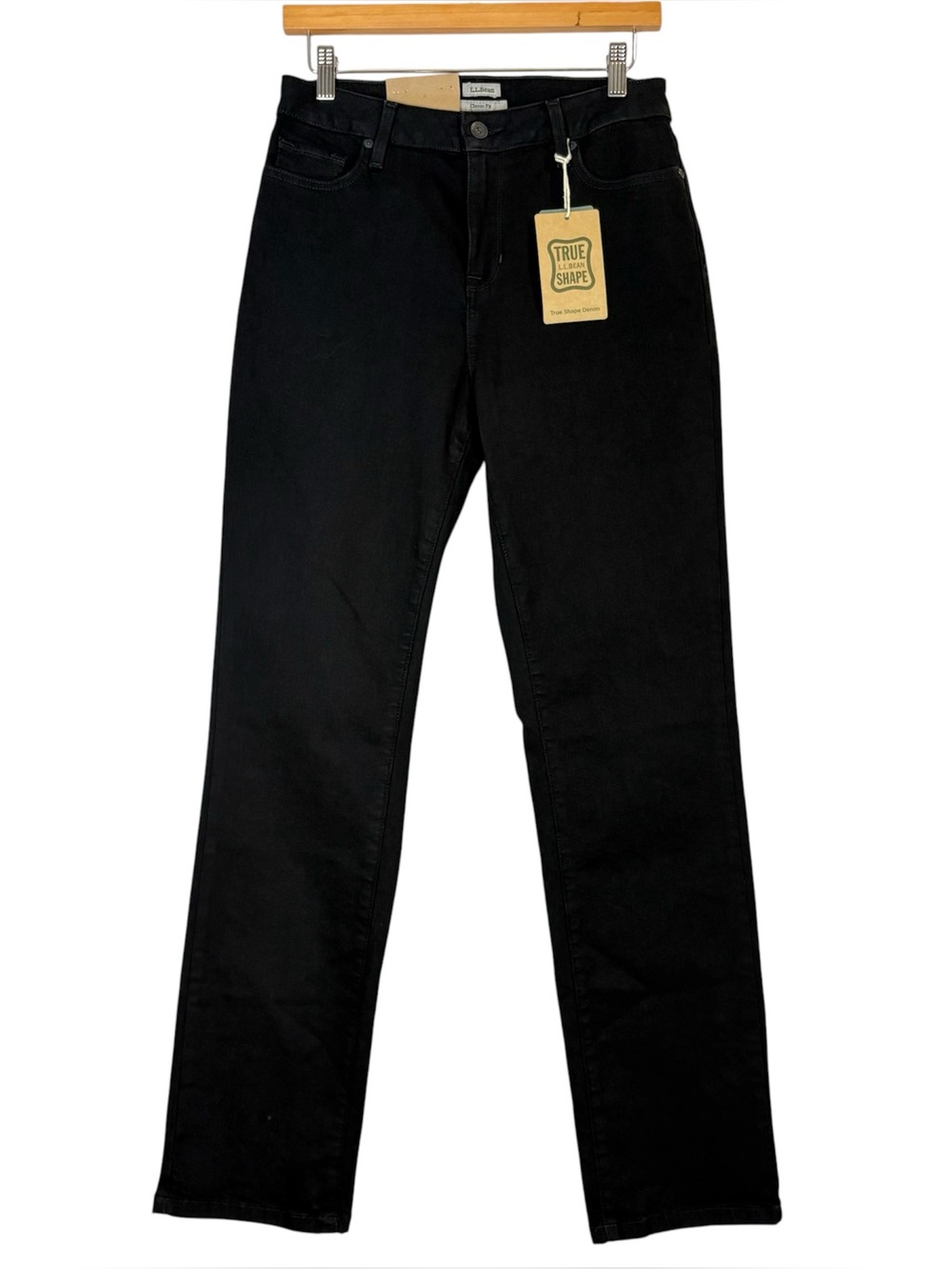 NWT LL Bean True Shape Jeans Womens 8 Tall Black High Rise Straight Leg Stretch